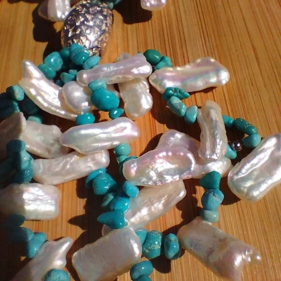 Jay King DTR mine finds Turquoise Keshi Pearl Tassel Necklace 925 Sterling Silve - Picture 3 of 12